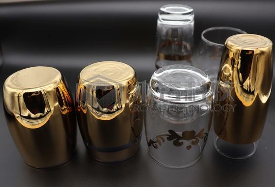 Beschichtung des Gold 2-sides auf Glaswaren mit Ion Plating Machine-, Porcelian-Warengold und silberne Beschichtung mit Mustern